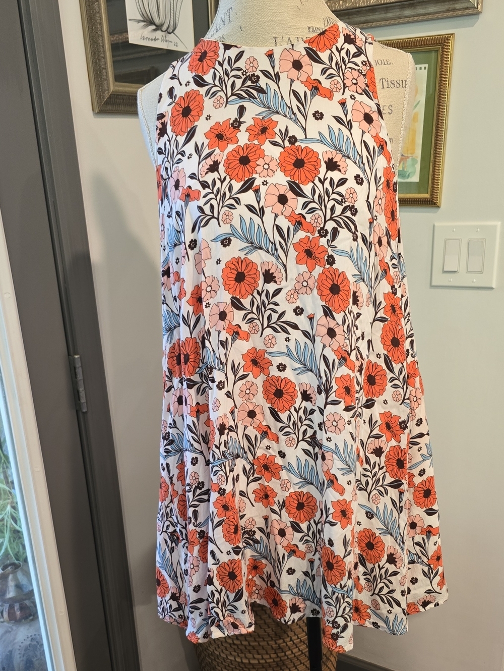 Lulu's Coral and White Floral Back-Tie Swing Dress - Picture 5 of 9